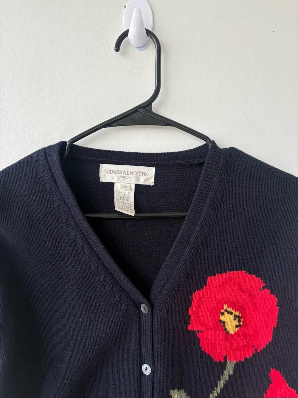 Jones New York Sport Poppy Floral Cotton Cardigan Sweater Medium